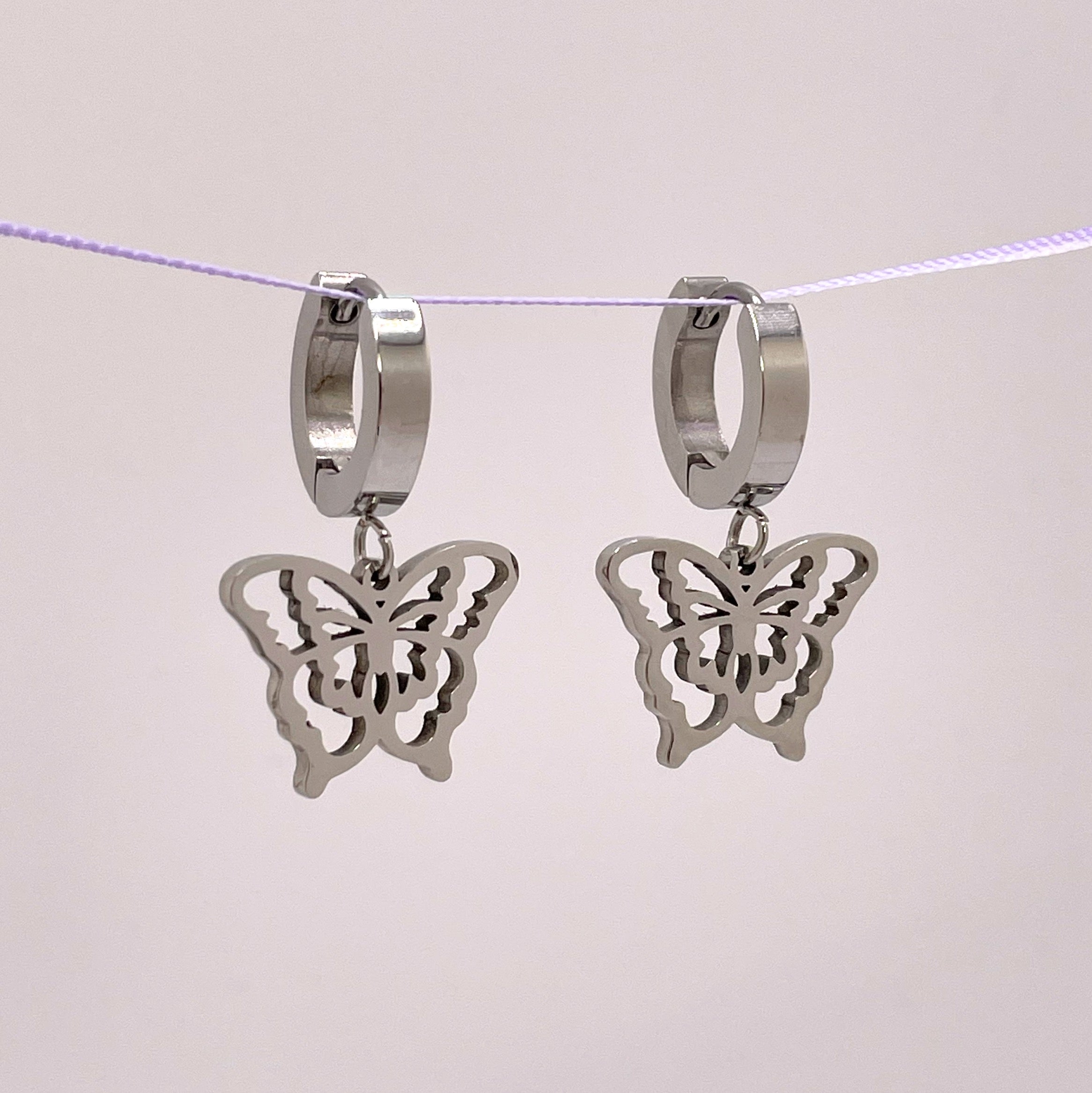 Butterfly Drop Earrings - Silver