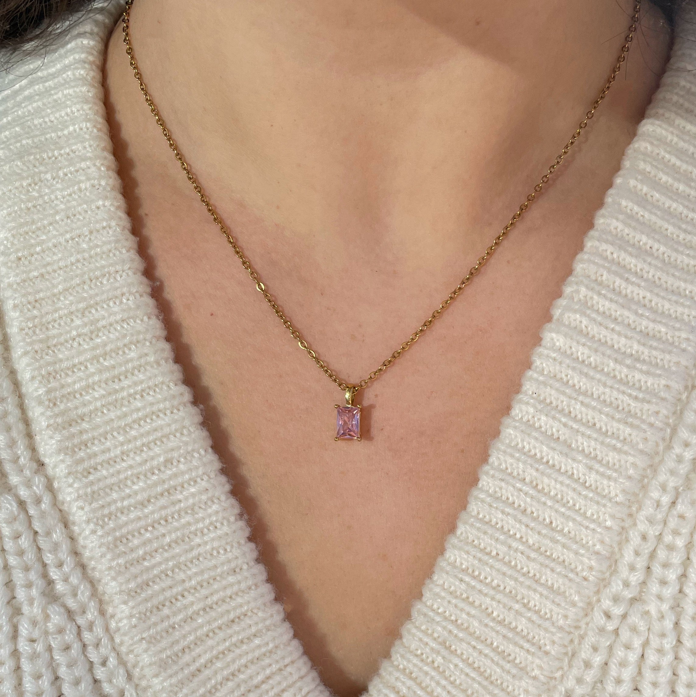 Pink Crystal Drop Necklace