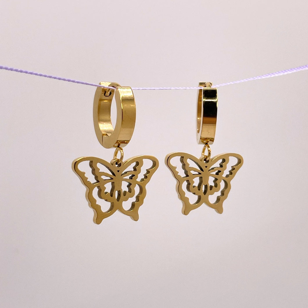 Butterfly Drop Earrings - Gold