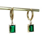 Crystal Drop Earrings - Emerald, gold hoop with green cubic zirconia drop