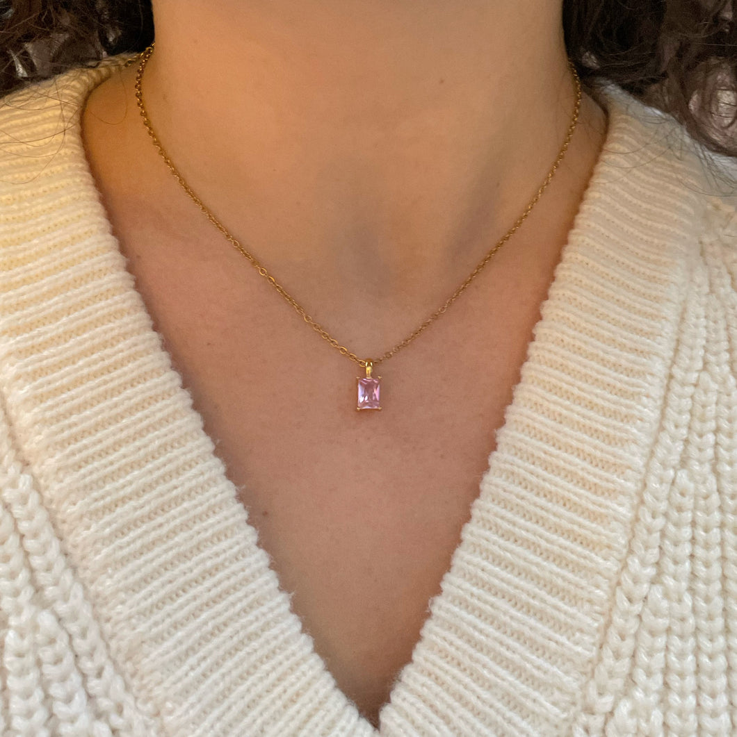 Crystal Pink Drop Necklace