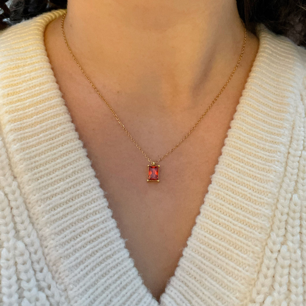 Crystal Ruby Drop Necklace