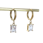 Crystal Drop Earrings - Diamond, gold hoop with clear cubic zirconia drop