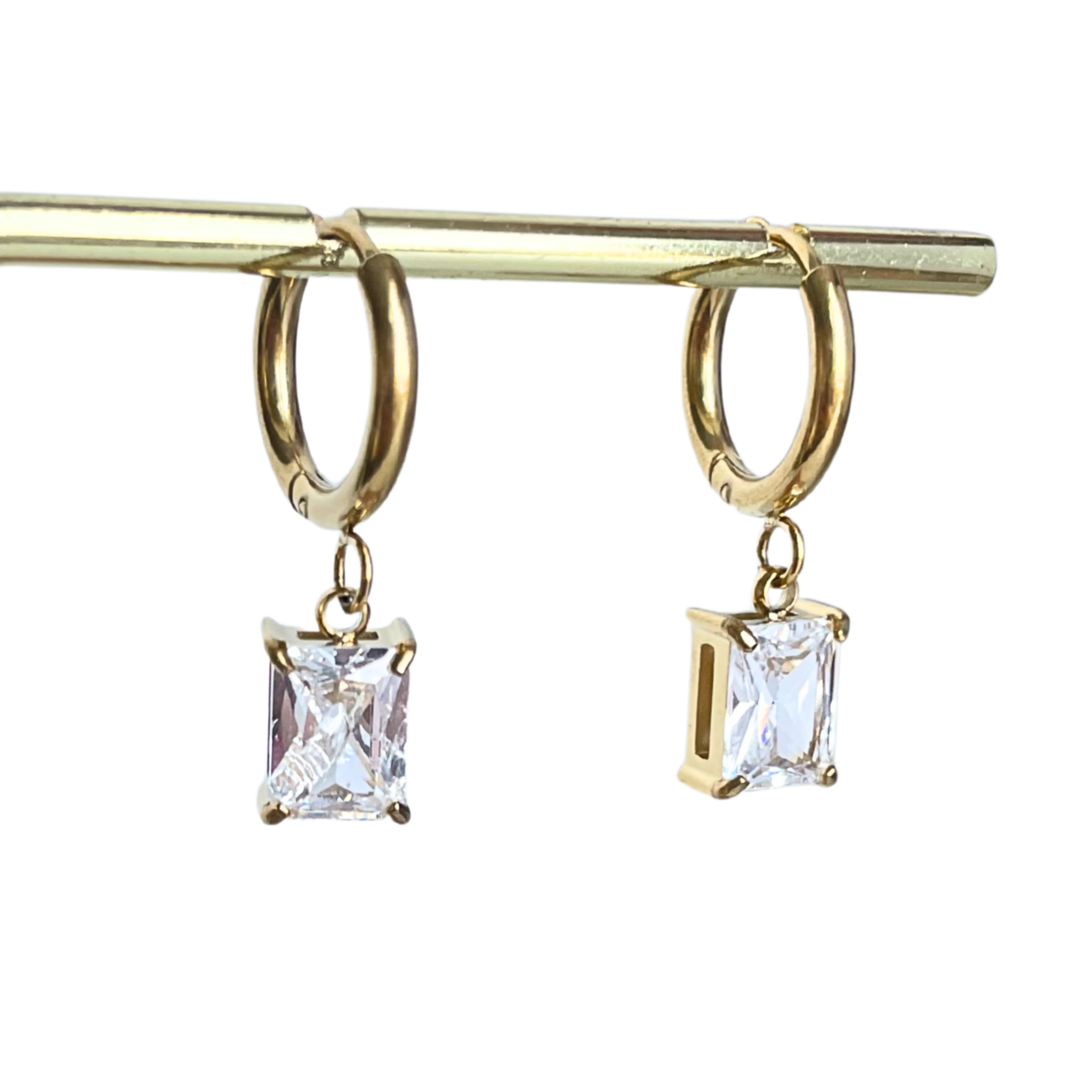Crystal Drop Earrings - Diamond, gold hoop with clear cubic zirconia drop