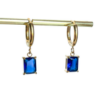 Crystal Drop Earrings - Sapphire, gold hoop with blue cubic zirconia drop