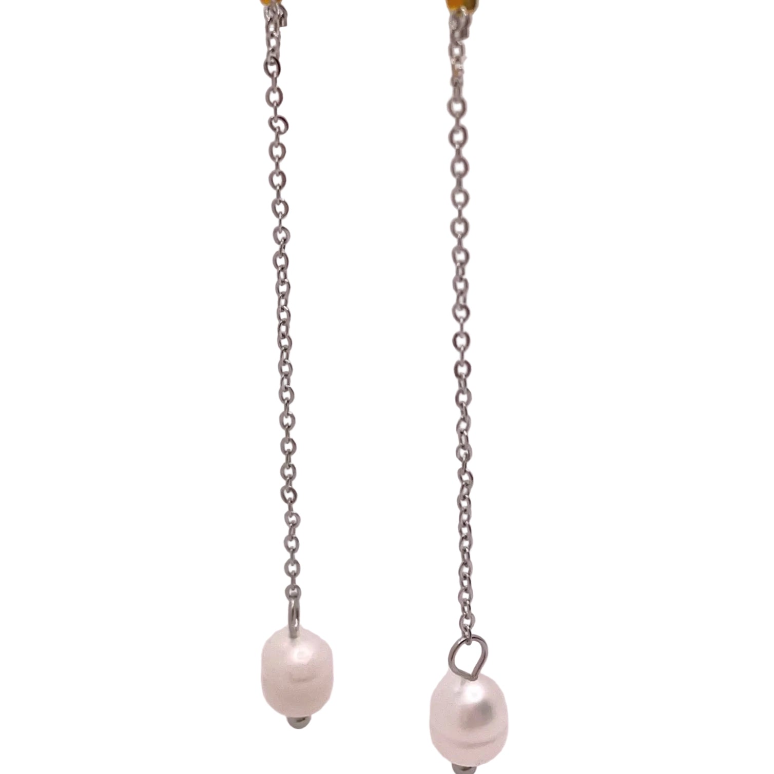 Long Pearl Drop Earrings - Silver