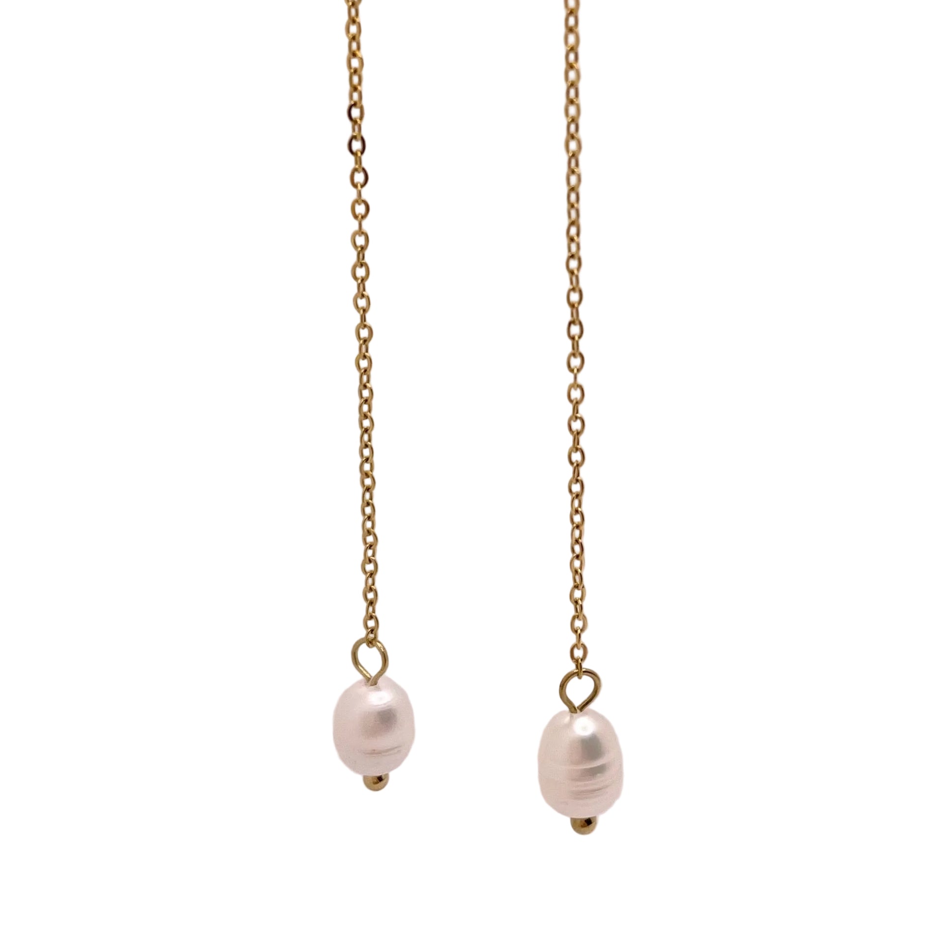 Long Pearl Drop Earrings - Gold